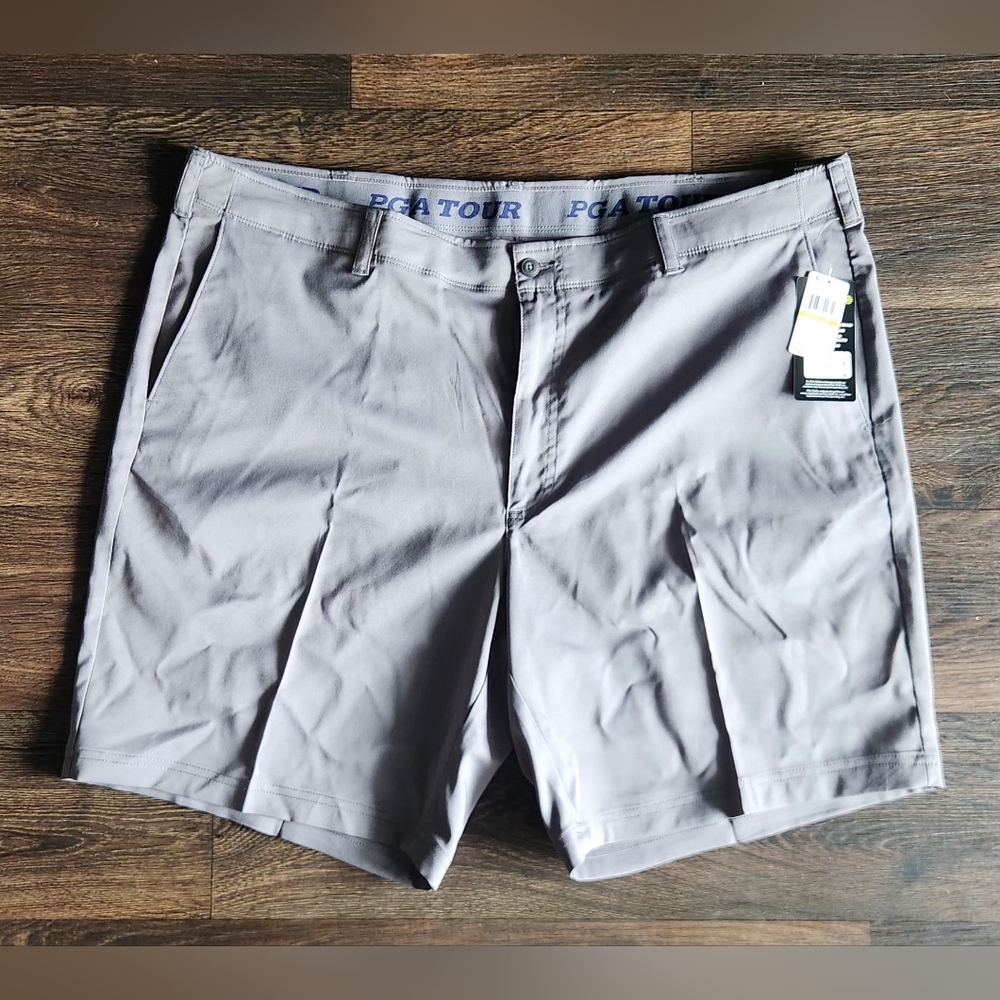 PGA TOUR GRAY 44 STRETCH ACTIVE WAISTBAND GOLF SHORTS MENS NEW